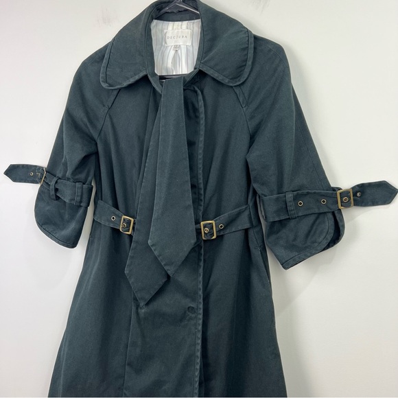 Decjuba Trench Coat Jacket Black Denim Mid Length Buckles Half Sleeve Size 8 - Picture 9 of 16